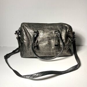 Badgley Mischka Metallic Silver Textured Leather Bag with Detachable Strap